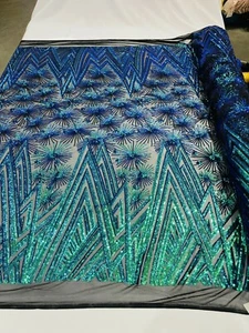Green Iridescent Geometric Star Design With Sequin On A 4 Way Stretch Mesh-BTY - Picture 1 of 6