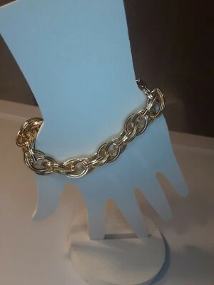 ERWIN PEARL Bold Chunky Chain Bracelet Gold Tone 8" Signed Logo - Image 1 of 4