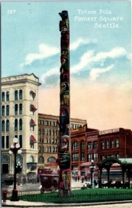 1910s Seattle Washington Postcard Totem Pole Pioneer Square WA Olympia Beer St. - Picture 1 of 2