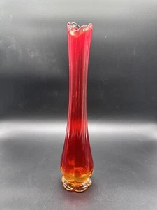 Vintage Rare Red to Orange Art Glass 12” Vase Murano Style L.E. Smith - Picture 1 of 12