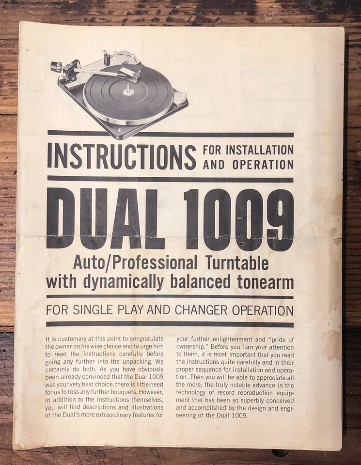 Dual Model 1009 Plattenspieler Bedienungsanleitung / Bedienungsanleitung *Original* - Bild 1 von 1