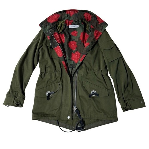 Coach Western Parka Militare Giacca Verde Oliva con Fodera Floreale Tg 4