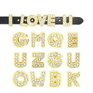 Gold Rhinestone Letter "A-Z" DIY Slide Charm Fit 8mm Name Personalized Bracelet - Picture 1 of 5