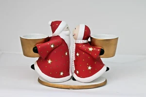 PartyLite Mr. & Mrs. Santa Claus Kissing Christmas 2 Pillar Candle Holder Smiles - Picture 1 of 9