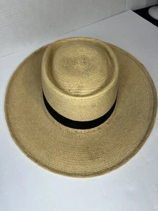 MEN'S Vintage TIGHT WEAVE STRAW-LA GIRALDA PALM Leaves HATS Size 60 Handmade - Picture 1 of 14
