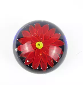Murano Red Zinnia Flower Paperweight 4" - Picture 1 of 3