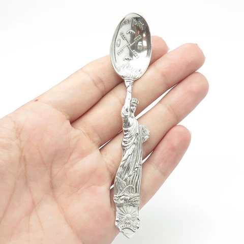 925 Sterling Silver Antique Art Deco Statue of Liberty States & Cities Spoon Cover
