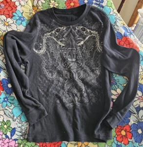 Vintage Y2K MMA Elite Shirt Herren L ohne Etikett doppelseitig Waffel Thermo Snake Skull - Bild 1 von 20