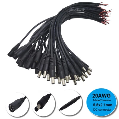 DC 20AWG 30cm Male Female 5.5x2.1mm Power Socket Jack Plug Connector Cable Wire - Image 1 of 4