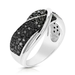 3/4 cttw schwarzer Diamantring 0,925 Sterlingsilber mit Rhodinierung Größe 7-8 - Bild 1 von 8