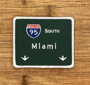 Miami Interstate 95 South Iron-On Patch – 3.5 x 3 Inch Souvenir Highway Sign - Picture 1 of 2