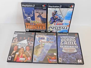 Play Station 2 (5) Game Lot: Ultimate Board Game World Poker Cabelas Paintball - Picture 1 of 2