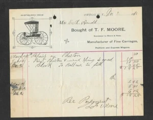 Carrozze illustrate Billhead T F MOORE Owego NY 1881 - Foto 1 di 1