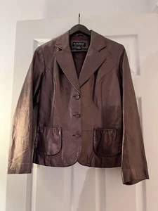 Women’s Leather Blazer Jacket Medium Dialogue Burgundy Tailored Fit 100% Leather - Picture 1 of 18