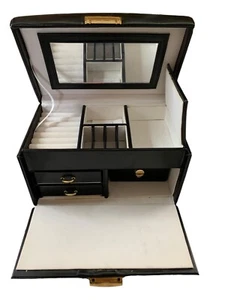 Joyero para Mujer, Negro Imitación Cuero Joyería Almacenamiento Organizador Caja Llave - Imagen 1 de 15