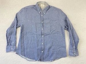 Camisa Billy Reid Para Hombres Azul XL Algodón Rayas Ligera Verano Lino Textura - Imagen 1 de 9