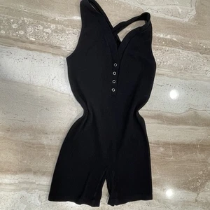 Womens Ribbed Workout Yoga Jumpsuit Romper Bodysuit Bodycon Sexy 1-Piece Snaps M - Picture 1 of 7