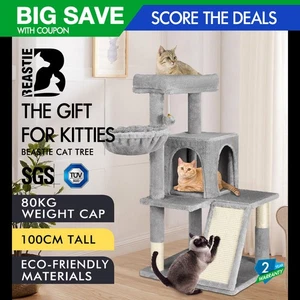 BEASTIE Cat Tree Scratching Post Scratcher Tower Condo House Furniture Wood 100 - Picture 1 of 12
