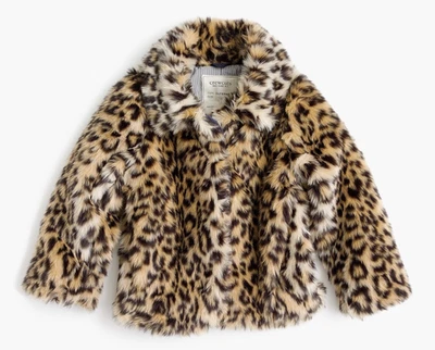 J. Crewcuts девочек леопард искусственного меха пальто новый с Ярлыками размер 14 куртка - Изображение 1 из 4