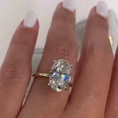 Anillo solitario de diamantes para mujer 3 quilates ovalado creado en laboratorio enchapado en oro amarillo de 14 quilates plateado Foto 1 de 4