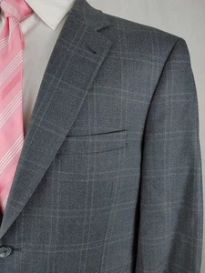 Jos A Bank Sport Coat Men's 44S Gray Wool Windowpane Check Plaid Blazer Jacket - Picture 1 of 16