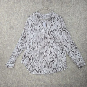 Maurices Womens Button-Up Snake Print Blouse Gray/Brown L Polyester Long Sleeve - Picture 1 of 7