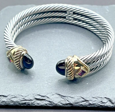 Brazalete David Yurman Triple Cable, oro 14k, plata de ley vintage Foto 1 de 4