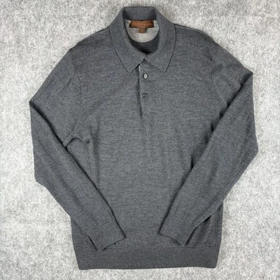 Patrick James Sweater Men’s Size Medium 100% Extra Fine Merino Grey 3 Button   - Image 1 of 4