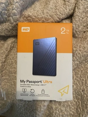 WD 2TB My Passport Ultra, Blue, Portable External Hard Drive, backup software - Image 1 of 4
