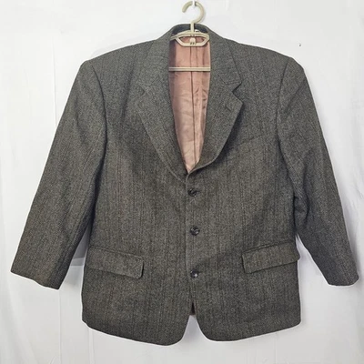 Evan Picone Para Hombres 44R Marrón Espiga Tweed Abrigo Deportivo Traje Chaqueta Blazer Lana Foto 1 de 4