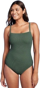👉 Kona Sol Pucker Textured One Piece Swimsuit Dark Green M 8-10 NWT Adjustable - Picture 1 of 11