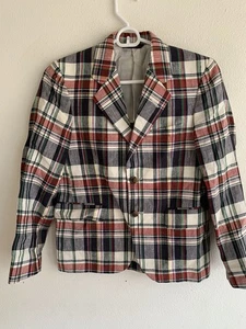 Brooks Brothers Red Green Plaid Linen Blazer Boys Size 12 Jacket - Picture 1 of 7