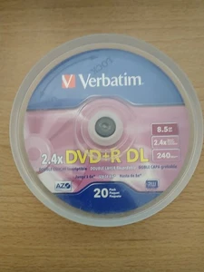 Verbatim DVD+R DL 8.5GB 2.4x Speed 20 Pack  Double Layer Recordable NEW - Picture 1 of 3