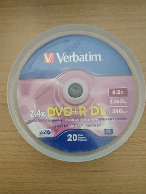 Verbatim DVD+R DL 8.5GB 2.4x Speed 20 Pack  Double Layer Recordable NEW - Image 1 of 3