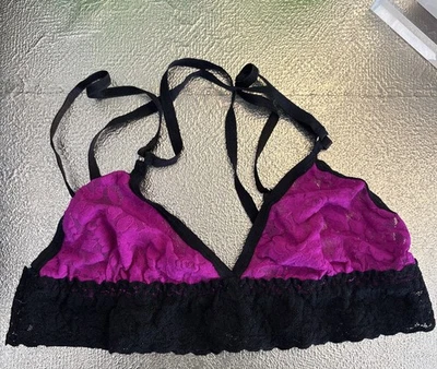 Hanky Panky Size Small Pull Over Bralette Black Pink Purple Stretch Lace Bra - Image 1 of 3