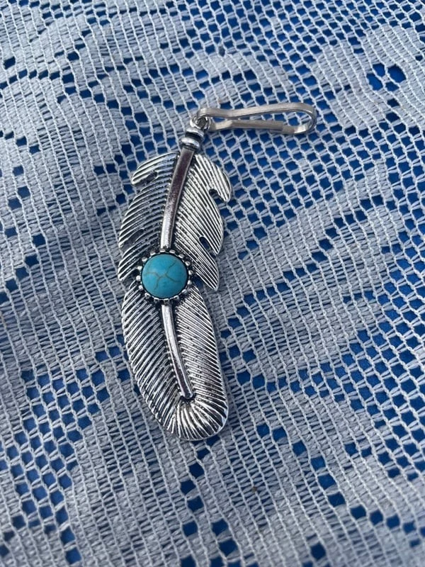 Western Cowgirl Decor Silver Zipper Pull W/Turquoise Stone  MADE IN THE USA - Image 1 of 1