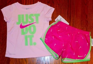 NIKE SPORT AUTHENTIC TODDLERS GIRLS ORIGINAL BRAND NEW 2Pc SHORTS SET Sz 4, NWT - Picture 1 of 2