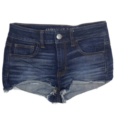 American Eagle Denim Shorts Hi-Rise Cheeky Shortie Dark Wash Super Stretch Sz 2  - Image 1 of 4