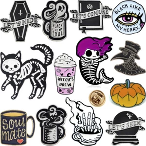 DARK GOTHIC ENAMEL LAPEL PIN Badge Brooch Costume Jewellery Halloween Party Gift - Picture 1 of 21