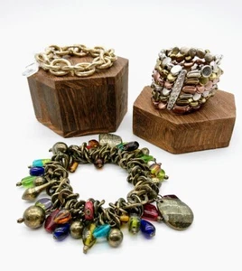 Boho Schmuck Set Tri-Tone Neu & Vintage Stretch Armbänder High Low Geschenk für Sie - Bild 1 von 8