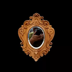 Wooden Oval Wall Frame Mirror Teak Wood Natural Finish Wall Hand Carved Decor - Picture 1 of 10