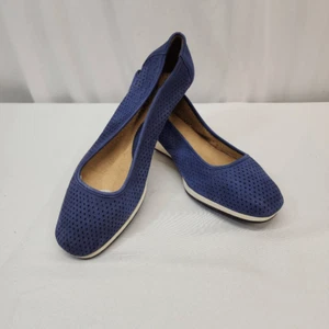 Naturalizer Size 11 W Betina 2 Blue Suede Leather Perforated Wedge Comfort Shoes - Picture 1 of 10
