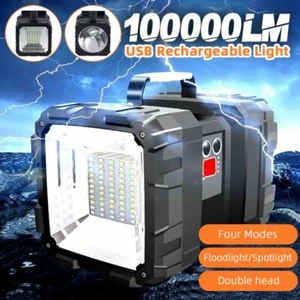100000LM Portable USB Rechargeable LED Light Double Heads Flashlight Searchlight - Picture 1 of 12