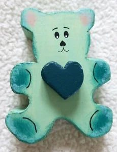 Wooden Hand Painted Handmade Shelf Décor ~ Bear With Heart ~ Light Green - Picture 1 of 5