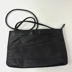 Borsa a tracolla donna vintage borsetta pelle nera tracolla stretta zip top made Korea - Foto 1 di 8