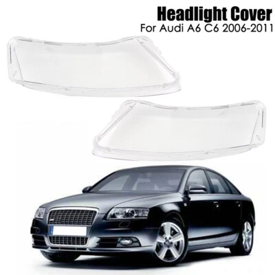 Pair Clear Headlight Lens Right & Left Lampshade Covers For Audi A6 C6 2006-2011 - Imagem 1 de 4