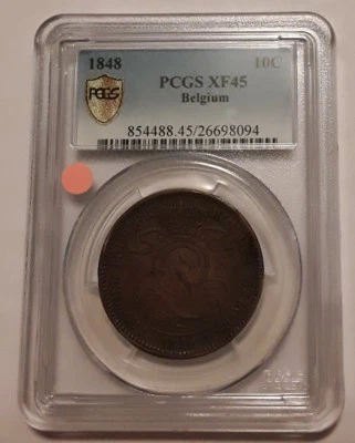1848, BELGIUM, 10 CENTS, PCGS SHIELD HOLDER XF-45 - Image 1 of 2