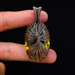 Colgante de cuarzo amarillo con piedras preciosas envuelto en alambre de cobre hecho a mano joyería regalo para ella - Imagen 1 de 4