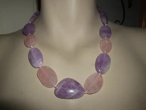 COLLANA GIROCOLLO COLLIER NECKLACE AMETISTA VIOLA QUARZO ROSA ARGENTO 925 52 CM - Foto 1 di 6