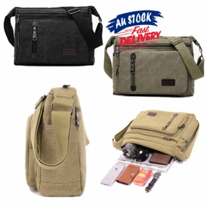 Men's Crossbody Retro Canvas Satchel Travel Man's Bags Shoulder Messenger Bag - Picture 1 of 13